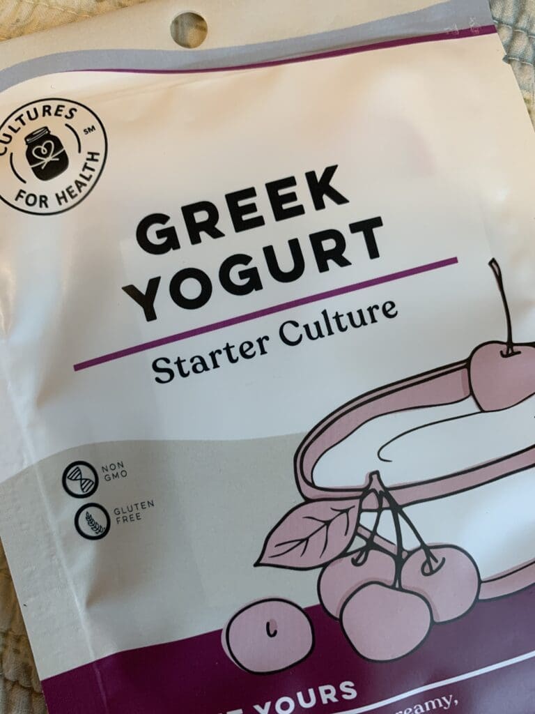 Greek yogurt starter culture packet used in 2-step raw milk yogurt recipe. 